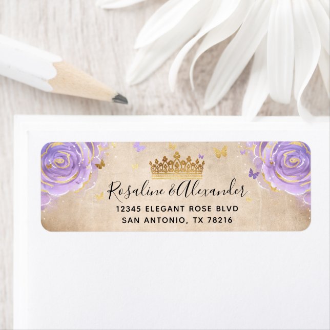 Light Purple and Gold Rose Elegant Return Address Label (Insitu)