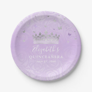 Light Purple and Silver Birthday Party Template Paper Plate