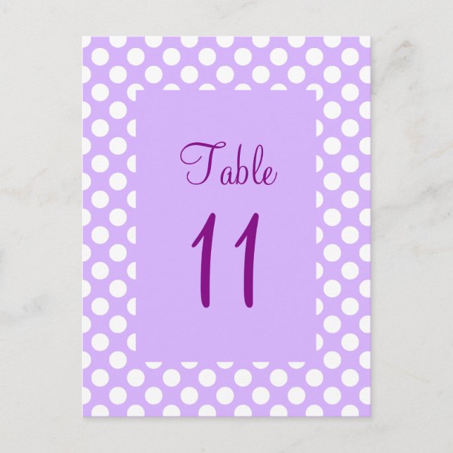 Light Purple and White Polka Dot Table Number Post Postcard (Front)