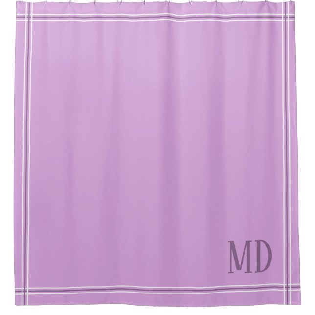 Light Purple and White Striped Custom Initials Shower Curtain (Front)