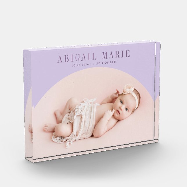 Light Purple Arch Baby Photo Keepsake  Block (Left)