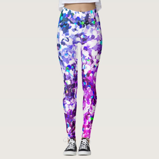 Light Purple Blue Mermaid Scale Glitter Leggings! Leggings (Front)