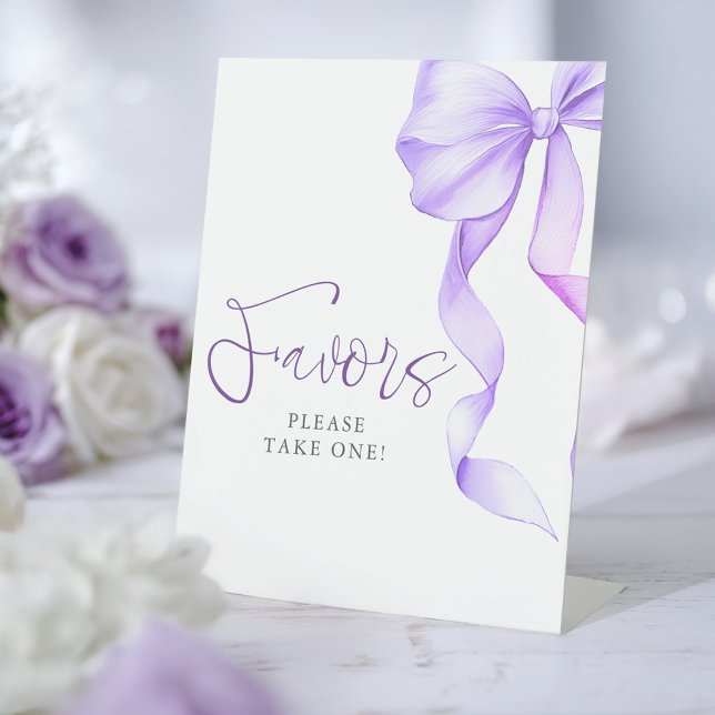 Light Purple Bow Bridal Shower Favours Pedestal Sign (Purple Bow Favors Sign)