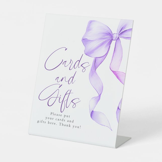 Light Purple Bow Cards and Gifts Bridal Shower Pedestal Sign (Front)