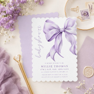 Light Purple Bow Minimalist Baby Shower Invitation