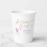 Light Purple Bow Team Bride Bridal Shower Paper Cups<br><div class="desc">Add a charming and unique touch to your “She’s Tying the Knot” bridal shower with these elegant purple and gold bow paper cups. Featuring a delicate watercolor soft purple ribbon bow, they bring just the right amount of sweetness and sophistication to your table decor. Perfect for serving bubbly, punch, or...</div>