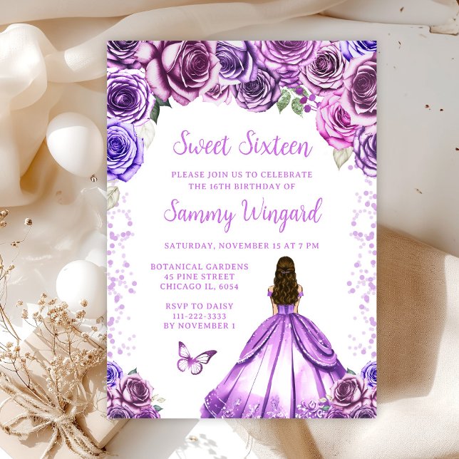 Light Purple Brown Hair Princess Sweet Sixteen Invitation (Creator Uploaded)