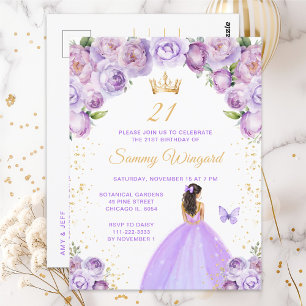 Light Purple Brunette Hair Princess Birthday Party Postcard