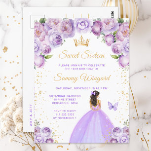 Light Purple Brunette Hair Princess Sweet Sixteen Postcard
