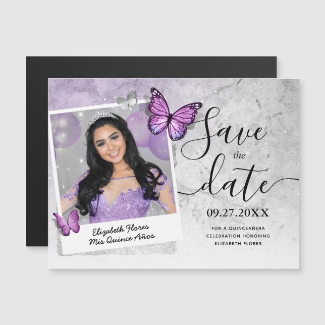 Light Purple Butterfly Photo Save the Date Magnets (Front/Back)