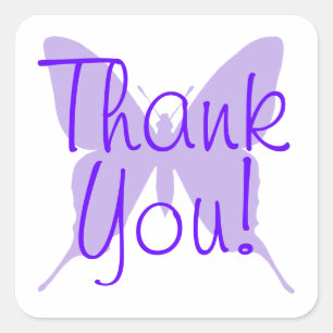 Light Purple Butterfly Silhouette Thank You Square Sticker