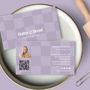 Light Purple Checkered Baker Logo QR Photo  Business Card