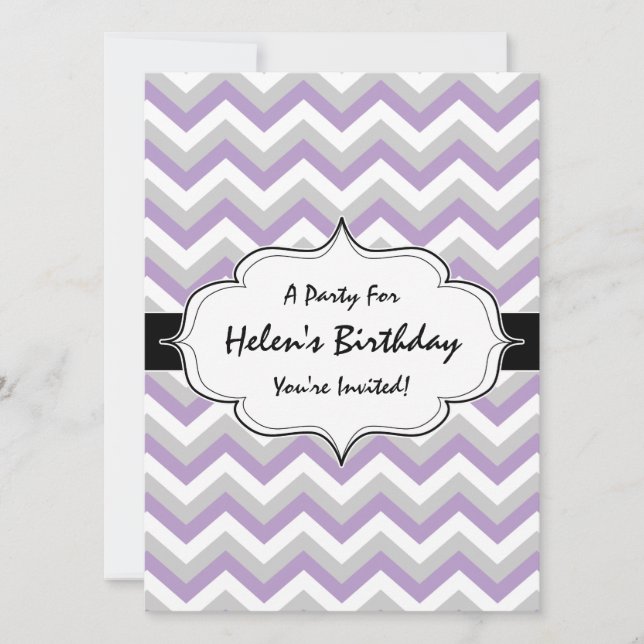 Light Purple Chevron Bold Modern ZigZag Pattern Invitation (Front)