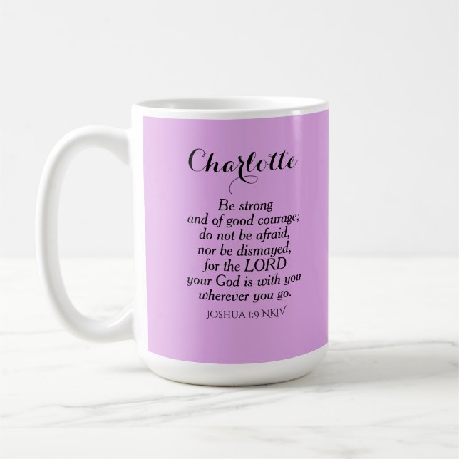 Light Purple Courage Bible Verse Custom Name Coffee Mug (Left)