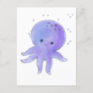 Light Purple Cute Octopus Watercolor Postcard