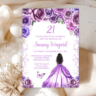 Light Purple Dark Skin Princess Birthday Party Invitation