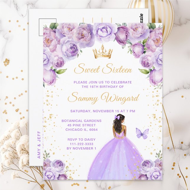 Light Purple Dark Skin Princess Sweet Sixteen Postcard (Creator Uploaded)