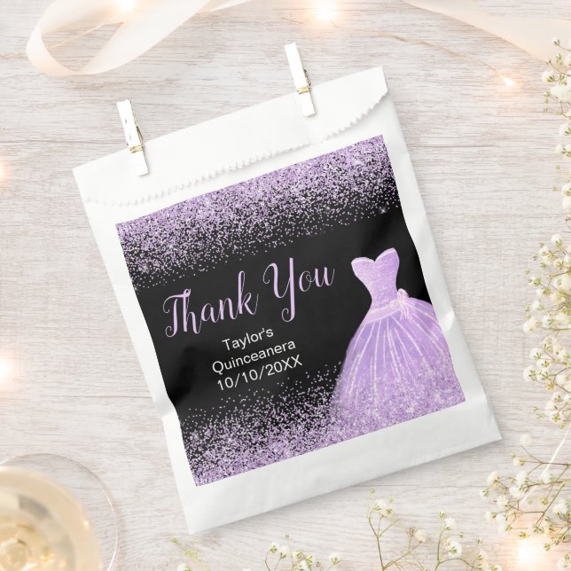 Light Purple Dress Faux Glitter Quinceanera Favour Bag (Clipped)