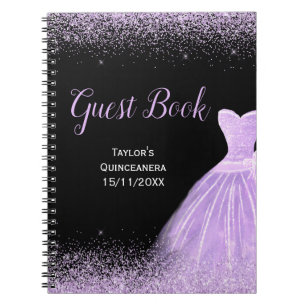 Light Purple Dress Faux Glitter Quinceanera Guest Notebook