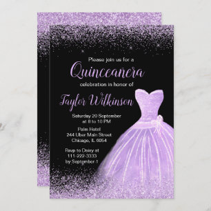 Light Purple Dress Faux Glitter Quinceanera Invitation