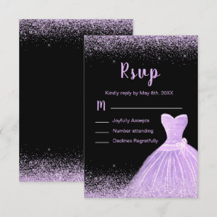 Light Purple Dress Faux Glitter Quinceanera RSVP Card