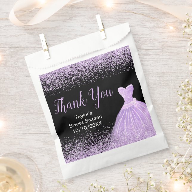Light Purple Dress Faux Glitter Sweet 16 Birthday Favour Bag (Clipped)