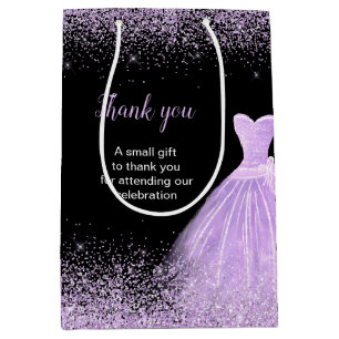 Light Purple Dress Faux Glitter Sweet 16 Birthday Medium Gift Bag