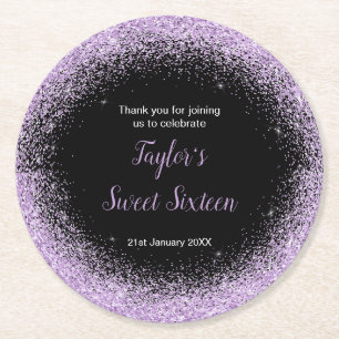 Light Purple Dress Faux Glitter Sweet 16 Birthday Round Paper Coaster