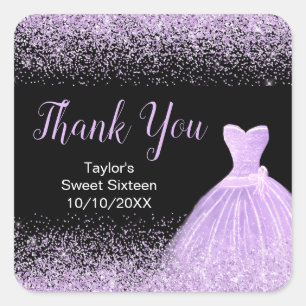 Light Purple Dress Faux Glitter Sweet 16 Birthday Square Sticker