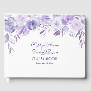Light Purple Dusty Blue Floral Wedding Guest Book