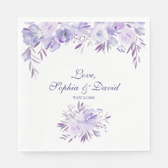 Light Purple Dusty Blue Floral Wedding Napkin (Front)