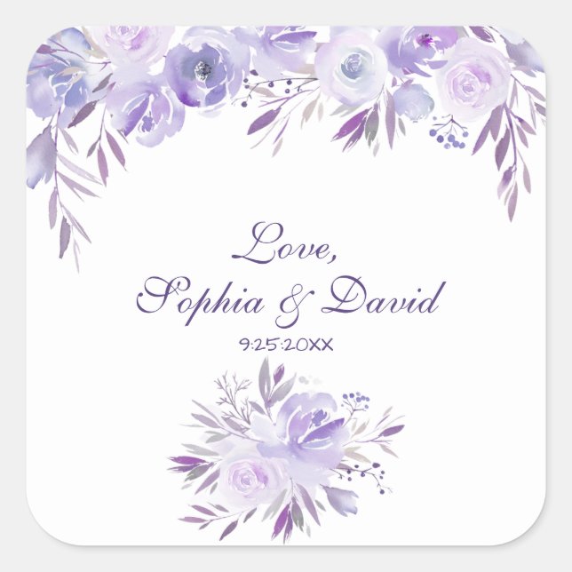 Light Purple Dusty Blue Floral Wedding Square Sticker (Front)