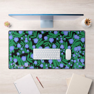 Light Purple Floral Flowers And Green Leaf Plants Desk Mat