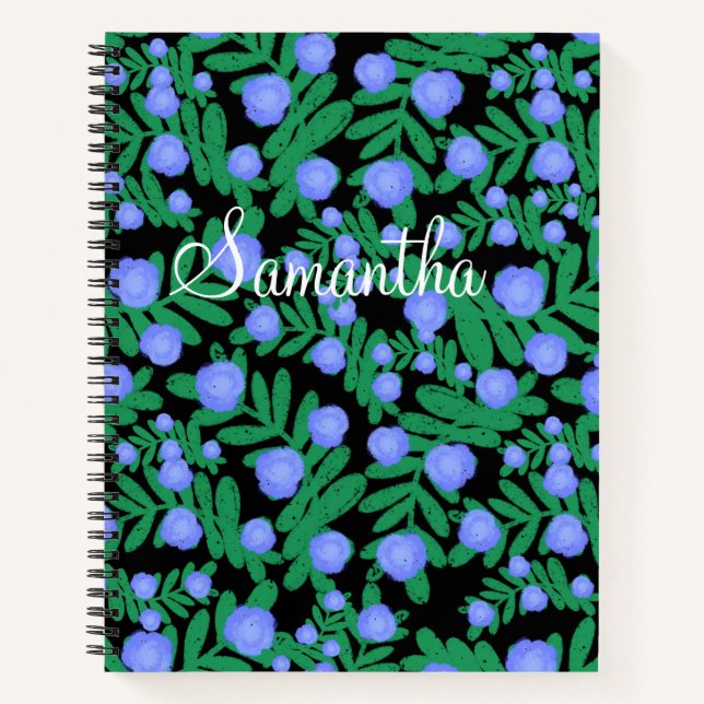 Light Purple Floral Flowers And Green Leaf Plants Notebook (Front)
