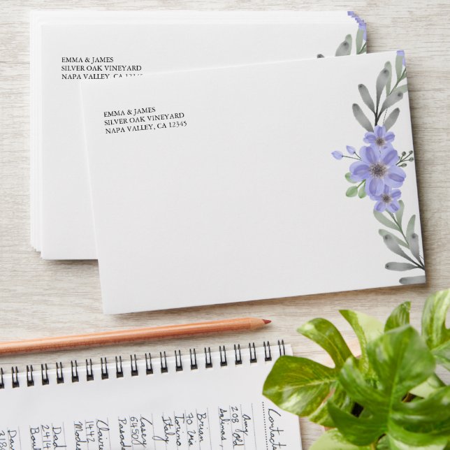  Light Purple Floral Vine Wedding Envelope (Stacked)