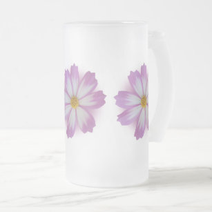 Light purple flower frosted glass beer mug