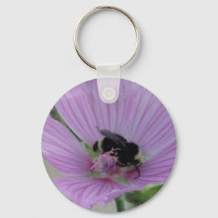 Light Purple Flower With Bee Key Ring