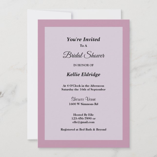 Light Purple Framed Bridal Shower Invitation (Front)