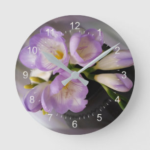 Light purple freesias round clock