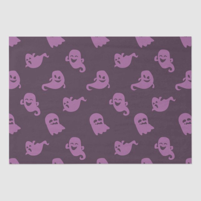 Light Purple Ghosts Dark Purple Halloween Tissue Paper (Front)