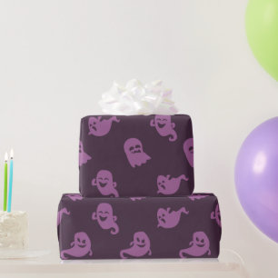 Light Purple Ghosts Dark Purple Halloween Wrapping Paper