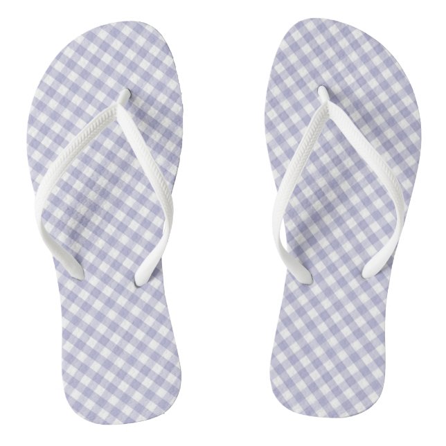 Light Purple Gingham Design Flip Flops (Footbed)
