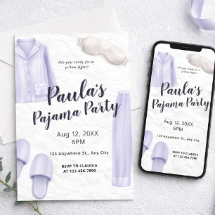 Light Purple Girls Sleepover Pajama Party Invitation