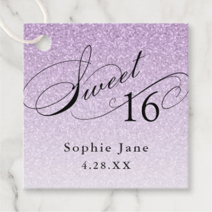 Light Purple Glam Glitter Sweet 16 Personalised Favour Tags
