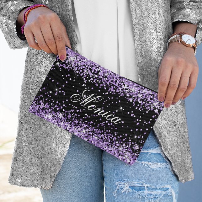 Light Purple Glitter Black Accessory Pouch (Light Purple Glitter Black Accessory Pouch)