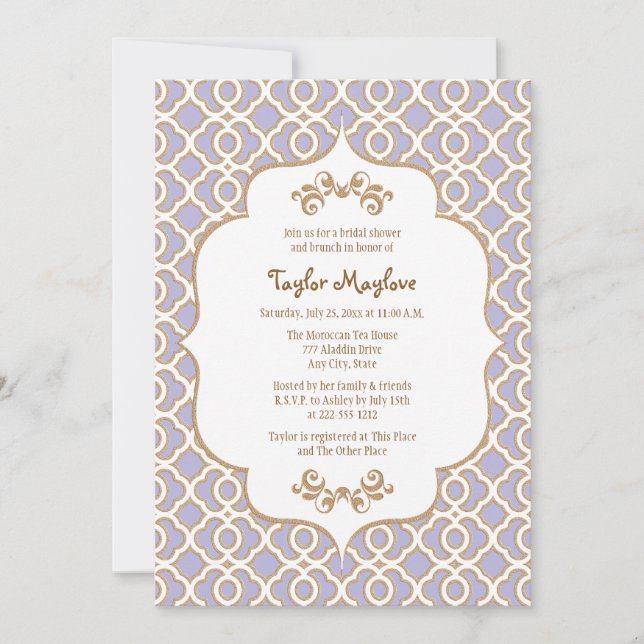 Light Purple Gold Moroccan Bridal Shower Invites (Front)