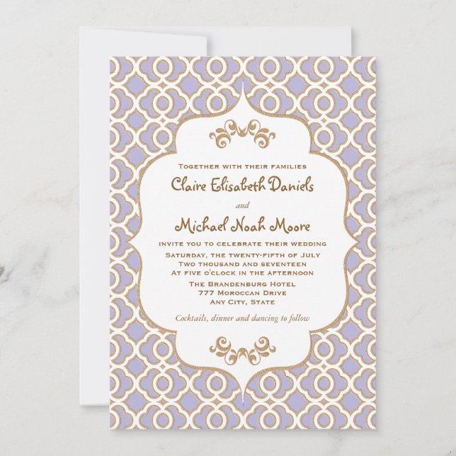Light Purple Gold Moroccan Wedding Invitations (Front)