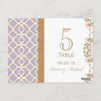 Light Purple Gold Moroccan Wedding Table Number