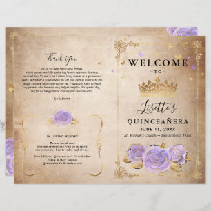 Light Purple Gold Parchment Quinceanera Program