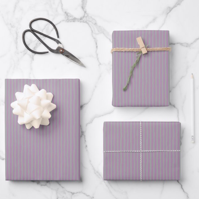 Light Purple & Gray Wonky Stripes Wrapping Paper Sheet (Front)